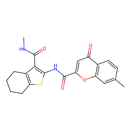 7-methyl-N-[3-(methylcarbamoyl)-4,5,6,7-tetrahydro-1-benzothiophen-2-yl]-4-oxo-4H-chromene-2-carboxamide structure