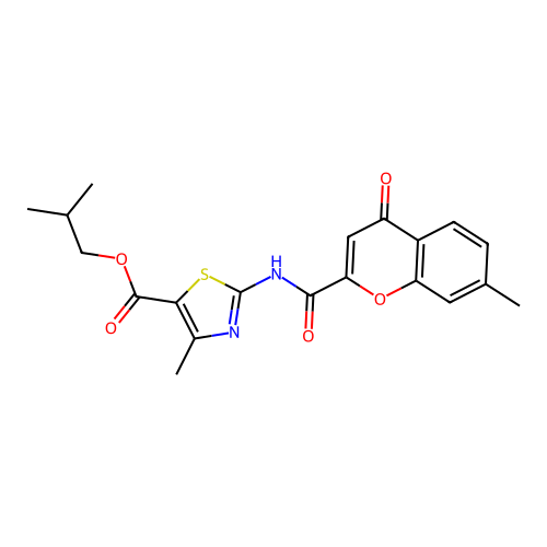isobutyl 4-methyl-2-{[(7-methyl-4-oxo-4H-chromen-2-yl)carbonyl]amino}-1,3-thiazole-5-carboxylate structure