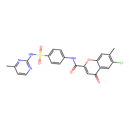 6-chloro-7-methyl-N-{4-[(4-methylpyrimidin-2-yl)sulfamoyl]phenyl}-4-oxo-4H-chromene-2-carboxamide structure