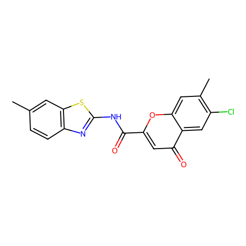 6-chloro-7-methyl-N-(6-methyl-1,3-benzothiazol-2-yl)-4-oxo-4H-chromene-2-carboxamide structure