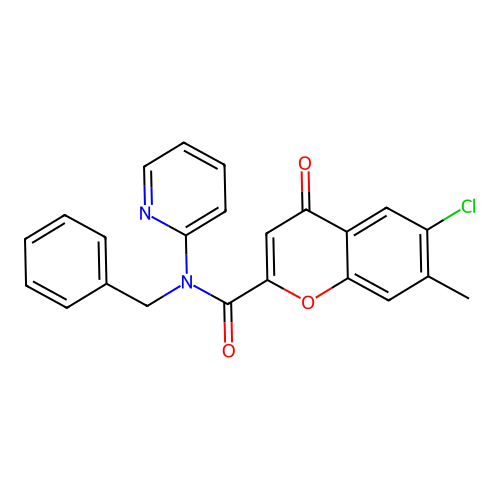 N-benzyl-6-chloro-7-methyl-4-oxo-N-(pyridin-2-yl)-4H-chromene-2-carboxamide structure