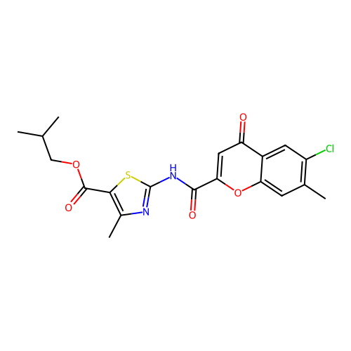 2-methylpropyl (2Z)-2-{[(6-chloro-7-methyl-4-oxo-4H-chromen-2-yl)carbonyl]imino}-4-methyl-2,3-dihydro-1,3-thiazole-5-carboxylate structure