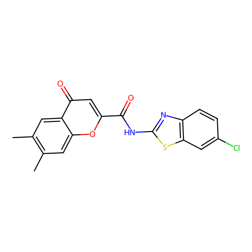 N-(6-chloro-1,3-benzothiazol-2-yl)-6,7-dimethyl-4-oxo-4H-chromene-2-carboxamide structure
