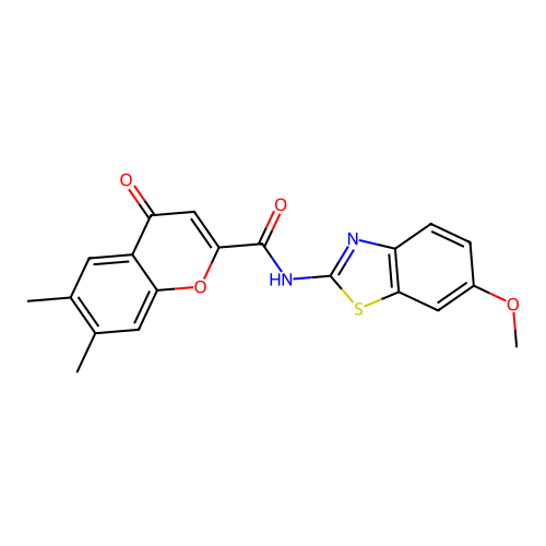 N-(6-methoxy-1,3-benzothiazol-2-yl)-6,7-dimethyl-4-oxo-4H-chromene-2-carboxamide structure