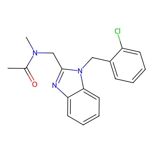 N-({1-[(2-chlorophenyl)methyl]benzimidazol-2-yl}methyl)-N-methylacetamide structure
