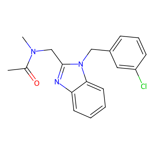 N-[[1-[(3-chlorophenyl)methyl]benzimidazol-2-yl]methyl]-N-methylacetamide structure