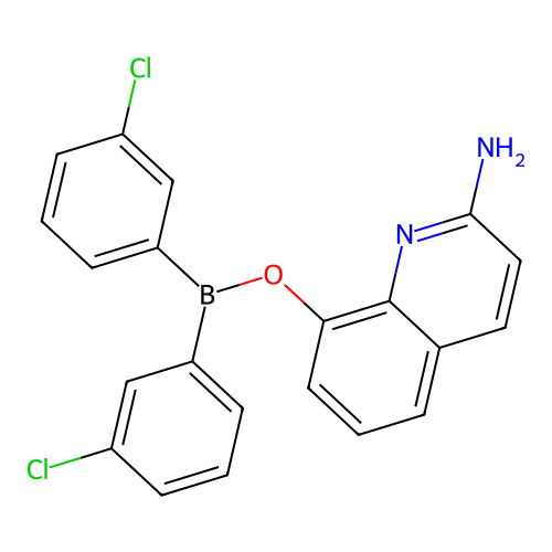 Borinic acid, bis(3-chlorophenyl)-, 2-amino-8-quinolinyl ester structure
