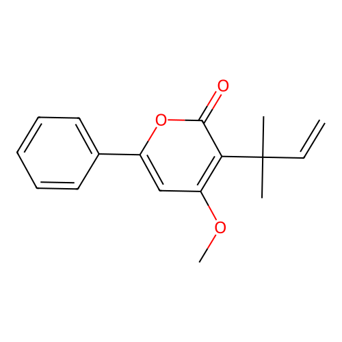 4-Methoxy-3-(2-methylbut-3-en-2-yl)-6-phenylpyran-2-one structure