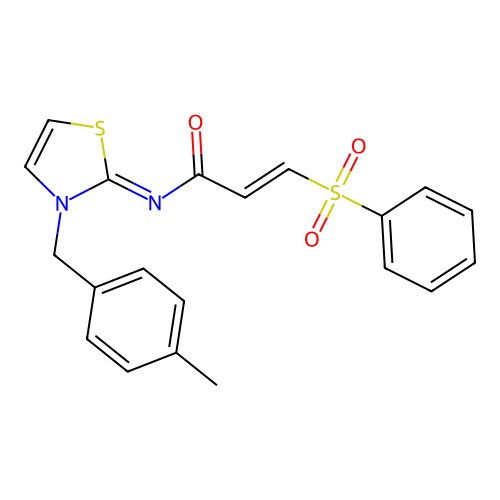 (E)-3-(benzenesulfonyl)-N-[3-[(4-methylphenyl)methyl]-1,3-thiazol-2-ylidene]prop-2-enamide structure