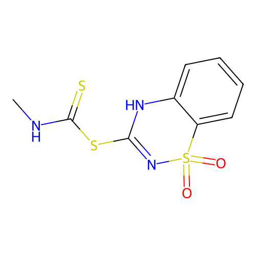 Methyl-4H-1,2,4-benzothiadiazin-3-yl-carbamodithioate-S,S-dioxide structure