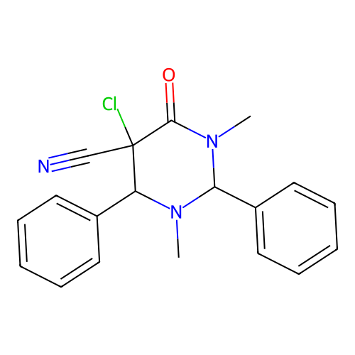 5-Chloro-1,3-dimethyl-4-oxo-2,6-diphenylhexahydro-5-pyrimidinecarbonitrile structure
