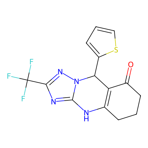 9-(thiophen-2-yl)-2-(trifluoromethyl)-5,6,7,9-tetrahydro-[1,2,4]triazolo[5,1-b]quinazolin-8(4H)-one structure