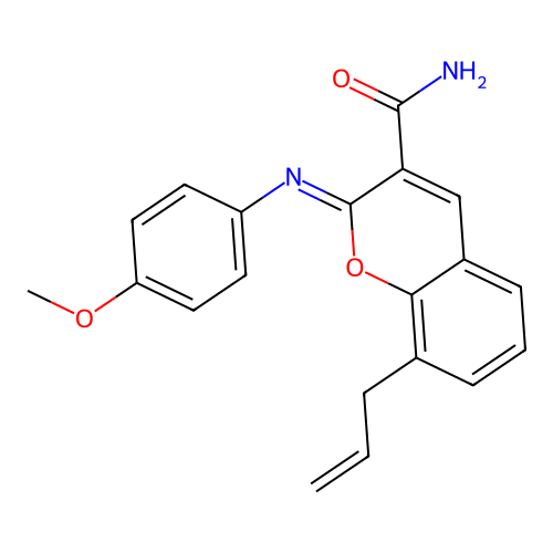 2-(4-Methoxyphenyl)imino-8-prop-2-enylchromene-3-carboxamide structure