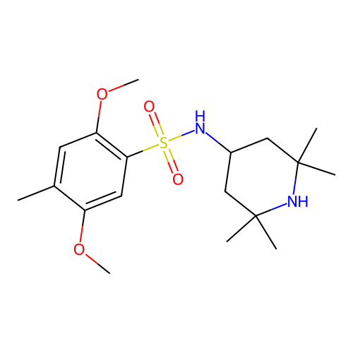 2,5-dimethoxy-4-methyl-N-(2,2,6,6-tetramethylpiperidin-4-yl)benzenesulfonamide structure