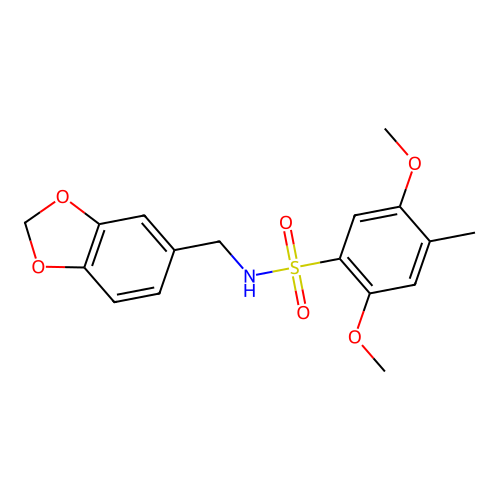 N-(1,3-benzodioxol-5-ylmethyl)-2,5-dimethoxy-4-methylbenzenesulfonamide structure