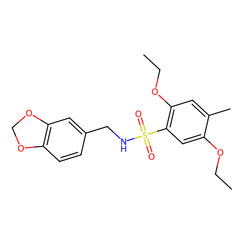 N-(1,3-benzodioxol-5-ylmethyl)-2,5-diethoxy-4-methylbenzenesulfonamide structure
