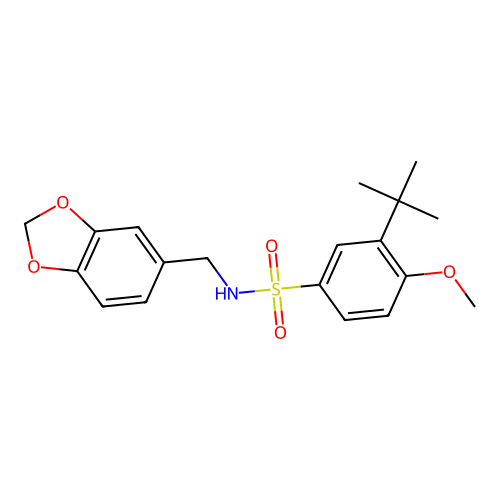 N-(1,3-benzodioxol-5-ylmethyl)-3-tert-butyl-4-methoxybenzenesulfonamide structure