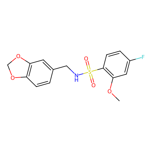 N-(1,3-benzodioxol-5-ylmethyl)-4-fluoro-2-methoxybenzenesulfonamide structure