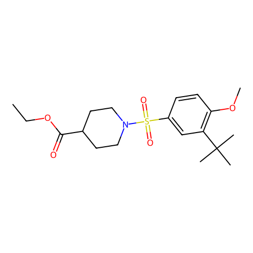 Ethyl 1-(3-tert-butyl-4-methoxyphenyl)sulfonylpiperidine-4-carboxylate structure