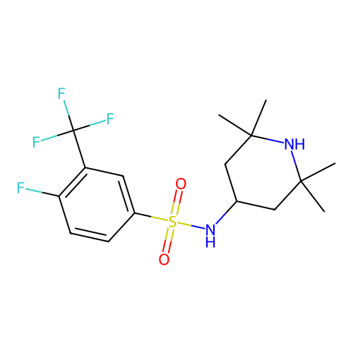4-fluoro-N-(2,2,6,6-tetramethylpiperidin-4-yl)-3-(trifluoromethyl)benzene-1-sulfonamide structure