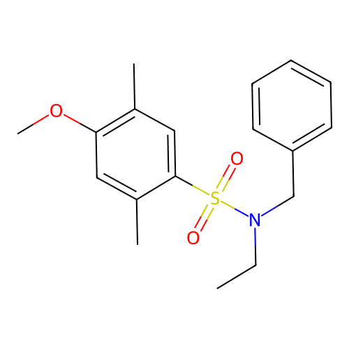 N-benzyl-N-ethyl-4-methoxy-2,5-dimethylbenzenesulfonamide structure