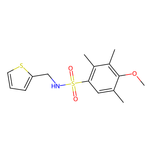 4-methoxy-2,3,5-trimethyl-N-(thiophen-2-ylmethyl)benzenesulfonamide structure