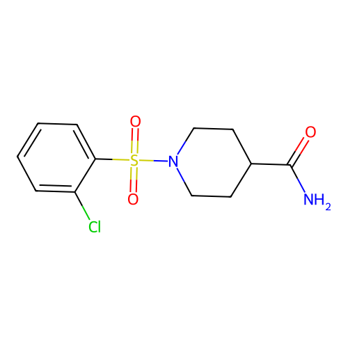1-(2-Chlorophenyl)sulfonylpiperidine-4-carboxamide structure