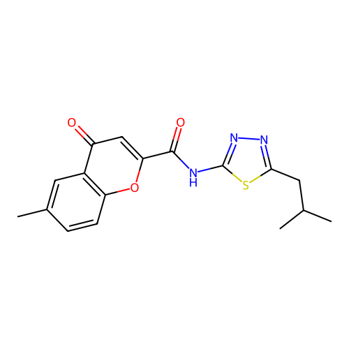 6-methyl-N-[5-(2-methylpropyl)-1,3,4-thiadiazol-2-yl]-4-oxo-4H-chromene-2-carboxamide structure