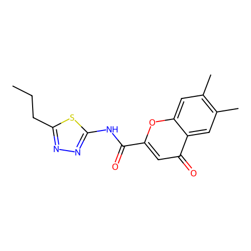6,7-dimethyl-4-oxo-N-(5-propyl-1,3,4-thiadiazol-2-yl)-4H-chromene-2-carboxamide structure