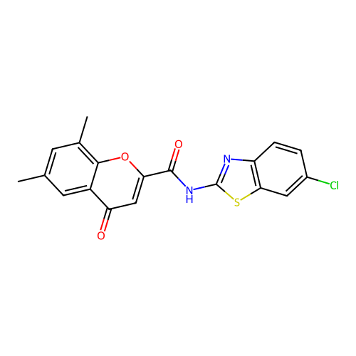 N-(6-chloro-1,3-benzothiazol-2-yl)-6,8-dimethyl-4-oxo-4H-chromene-2-carboxamide structure