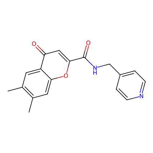 6,7-dimethyl-4-oxo-N-(pyridin-4-ylmethyl)-4H-chromene-2-carboxamide structure