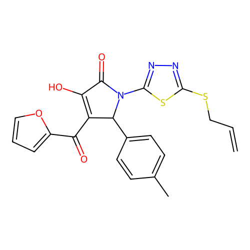 (4E)-4-[furan-2-yl(hydroxy)methylidene]-5-(4-methylphenyl)-1-[5-(prop-2-en-1-ylsulfanyl)-1,3,4-thiadiazol-2-yl]pyrrolidine-2,3-dione structure