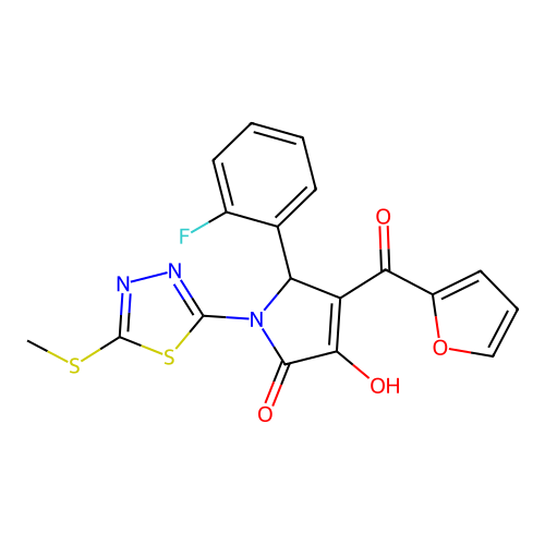5-(2-fluorophenyl)-4-(furan-2-ylcarbonyl)-3-hydroxy-1-[5-(methylsulfanyl)-1,3,4-thiadiazol-2-yl]-1,5-dihydro-2H-pyrrol-2-one structure