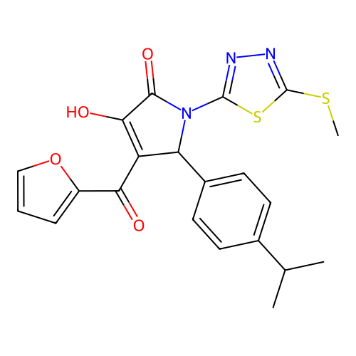 (4E)-4-[furan-2-yl(hydroxy)methylidene]-1-[5-(methylsulfanyl)-1,3,4-thiadiazol-2-yl]-5-[4-(propan-2-yl)phenyl]pyrrolidine-2,3-dione structure