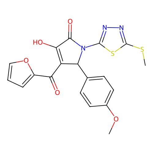4-(furan-2-ylcarbonyl)-3-hydroxy-5-(4-methoxyphenyl)-1-[5-(methylsulfanyl)-1,3,4-thiadiazol-2-yl]-1,5-dihydro-2H-pyrrol-2-one structure