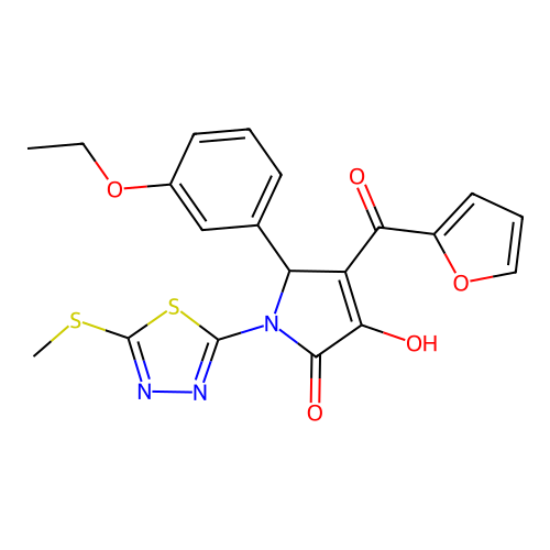 (4E)-5-(3-ethoxyphenyl)-4-[furan-2-yl(hydroxy)methylidene]-1-[5-(methylsulfanyl)-1,3,4-thiadiazol-2-yl]pyrrolidine-2,3-dione structure