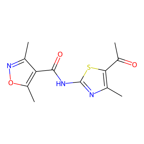 N-(5-acetyl-4-methyl-1,3-thiazol-2-yl)-3,5-dimethyl-1,2-oxazole-4-carboxamide structure