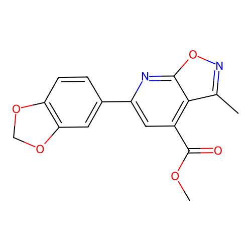 methyl 6-(1,3-benzodioxol-5-yl)-3-methyl-[1,2]oxazolo[5,4-b]pyridine-4-carboxylate structure