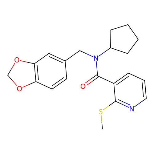 n-[(1,3-dioxaindan-5-yl)methyl]-n-cyclopentyl-2-(methylsulfanyl)pyridine-3-carboxamide structure