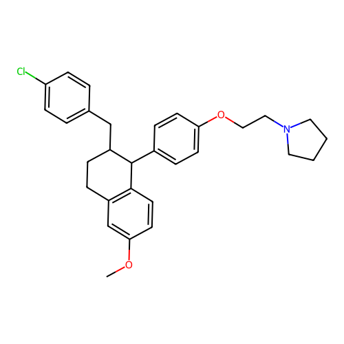 1-[2-[4-[2-[(4-chlorophenyl)methyl]-6-methoxy-1,2,3,4-tetrahydronaphthalen-1-yl]phenoxy]ethyl]pyrrolidine structure
