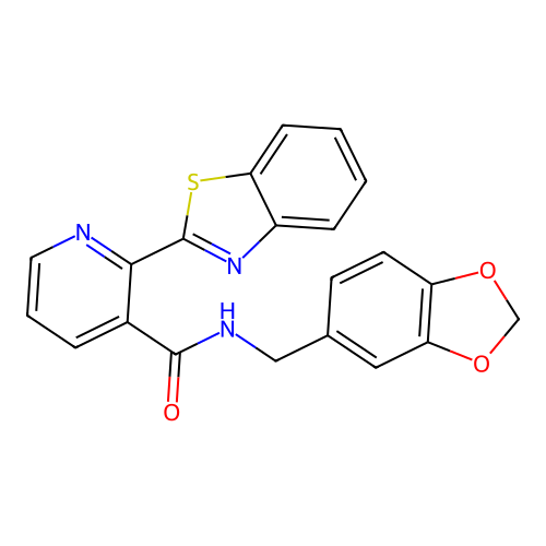 N-(1,3-benzodioxol-5-ylmethyl)-2-(1,3-benzothiazol-2-yl)pyridine-3-carboxamide structure