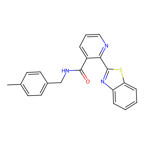 2-(1,3-benzothiazol-2-yl)-N-[(4-methylphenyl)methyl]pyridine-3-carboxamide structure