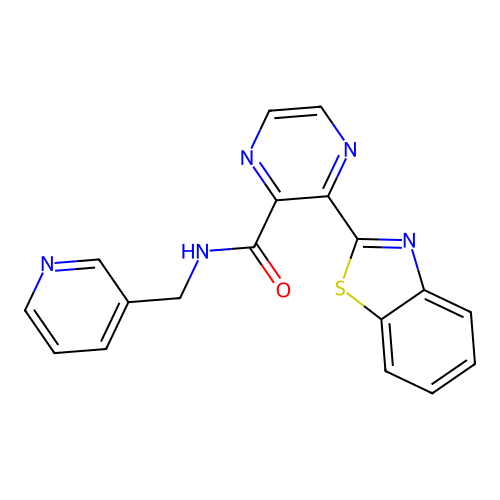 3-(1,3-benzothiazol-2-yl)-N-(pyridin-3-ylmethyl)pyrazine-2-carboxamide structure