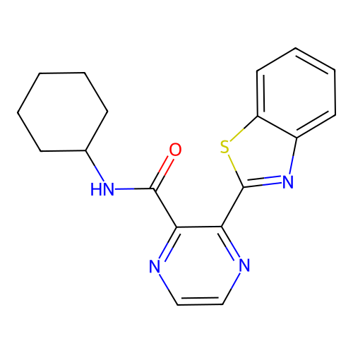 3-(1,3-benzothiazol-2-yl)-N-cyclohexylpyrazine-2-carboxamide structure