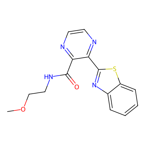 3-(1,3-benzothiazol-2-yl)-N-(2-methoxyethyl)pyrazine-2-carboxamide structure