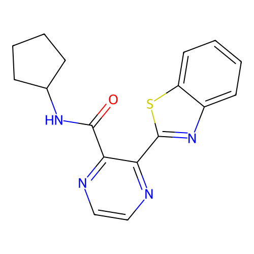 3-(1,3-benzothiazol-2-yl)-N-cyclopentylpyrazine-2-carboxamide structure