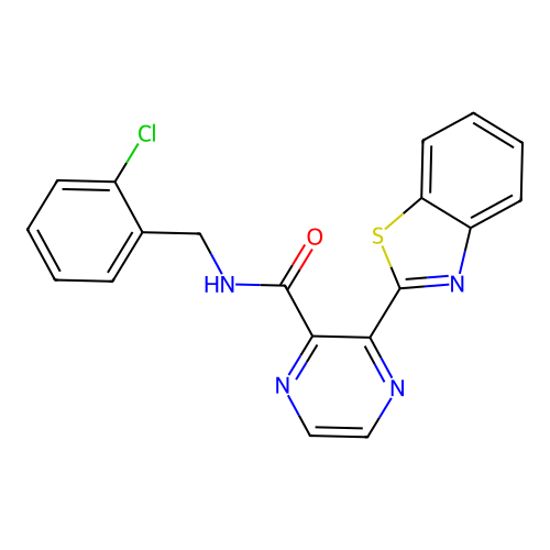 3-(1,3-benzothiazol-2-yl)-N-(2-chlorobenzyl)pyrazine-2-carboxamide structure