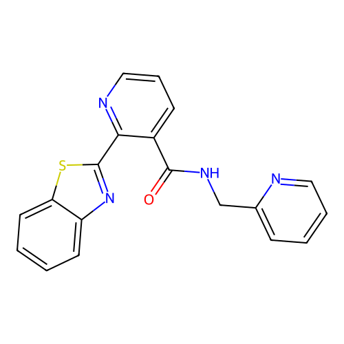 2-(1,3-benzothiazol-2-yl)-N-(pyridin-2-ylmethyl)pyridine-3-carboxamide structure