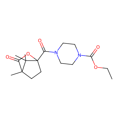 ethyl 4-[(4,7,7-trimethyl-3-oxo-2-oxabicyclo[2.2.1]hept-1-yl)carbonyl]piperazine-1-carboxylate structure