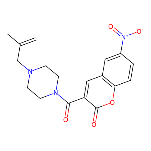 3-(4-(2-methylallyl)piperazine-1-carbonyl)-6-nitro-2H-chromen-2-one structure